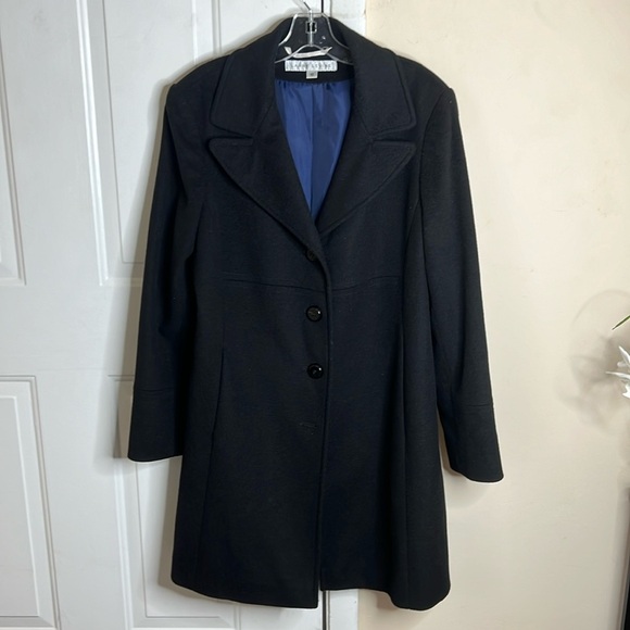 Larry Levine Black Wool Blend Button Down Trench Coat Size 10 - Picture 1 of 9